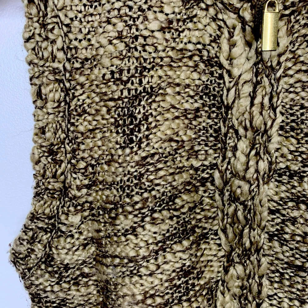 Charter Club Size Medium Full Zip Sweater Vest Faux Fur Collar Brown Fun
